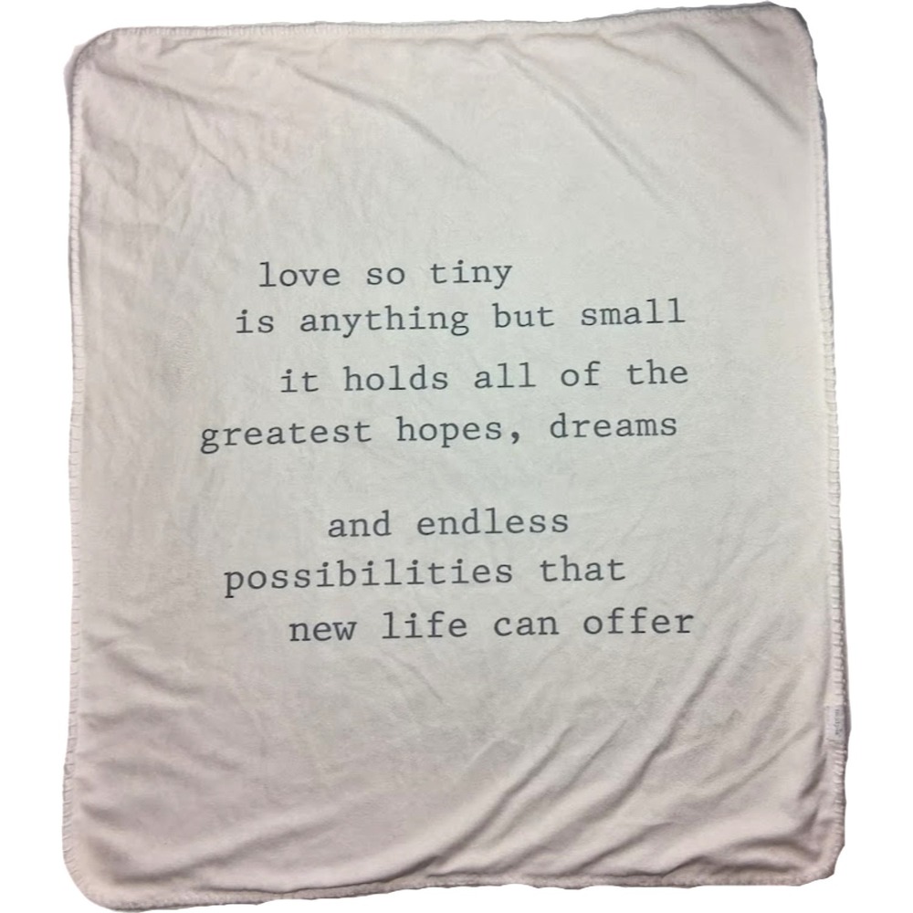Mud Pie Love So Tiny Quote Baby Blanket Beige Sherpa Backside Unisex 28x30 Cream